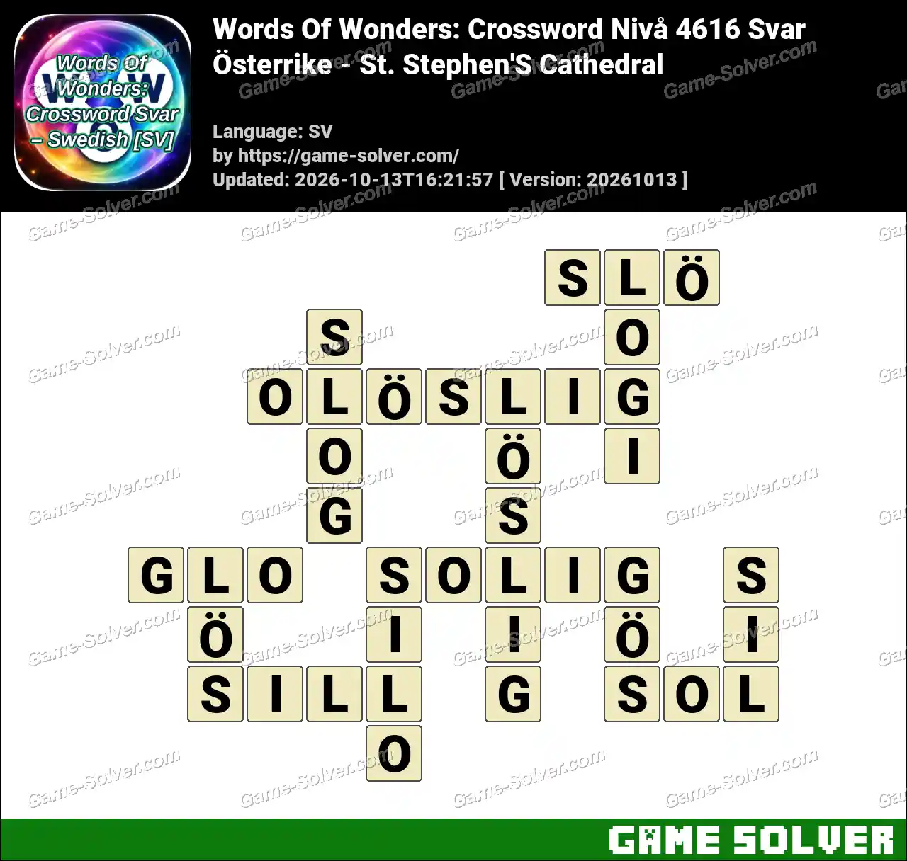 Words Of Wonders: Crossword Nivå 4616 Svar – Österrike – St. Stephen’S Cathedral